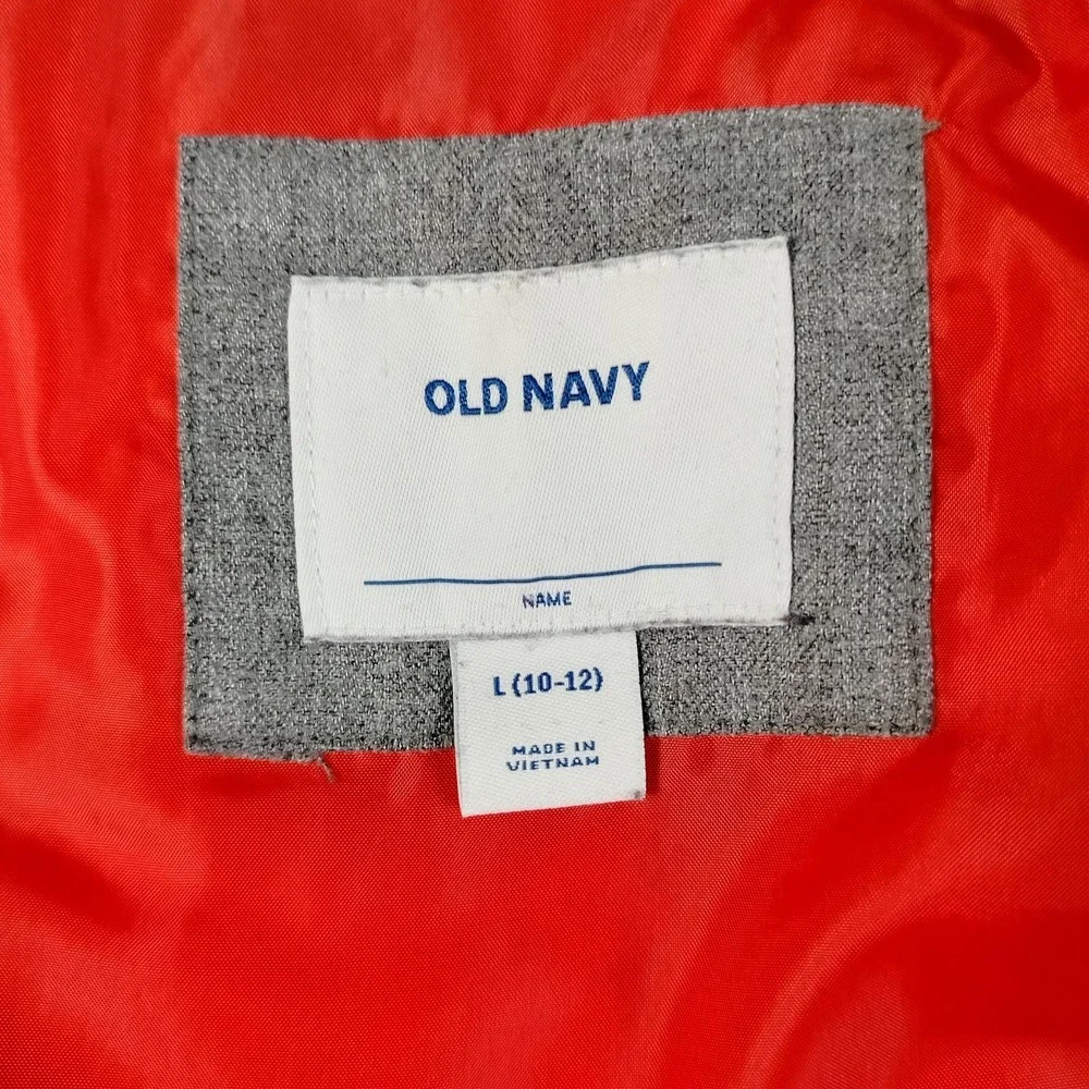Old Navy Vest Youth Large 10-12 Gray Hooded Quilted Puffer School Winter Warm